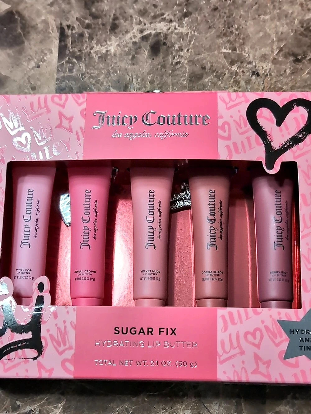 Juicy Couture Sugar Fix Hydrating Lip Butter 5-Piece Set W/charms New